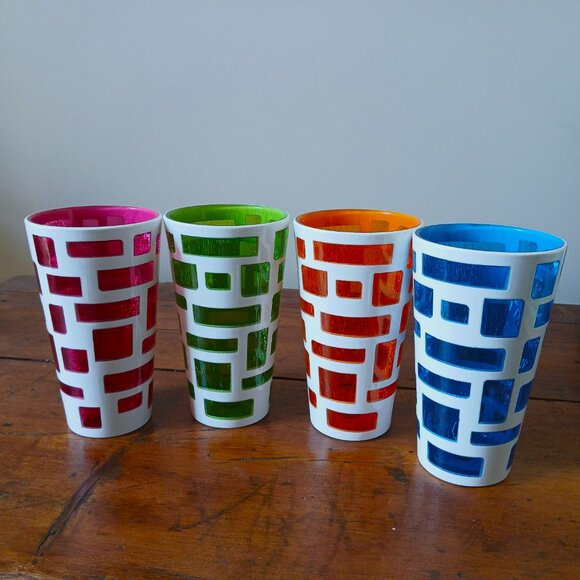 4 x Immanuel plastic tumblers - large - retro - crackled effect - Picture 7 of 7